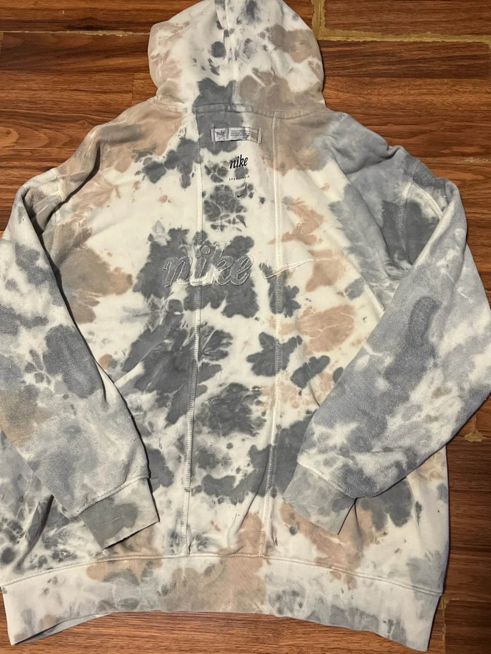 Nike Women's Tie-Dye Crewneck Hoodie in Gray and Tan